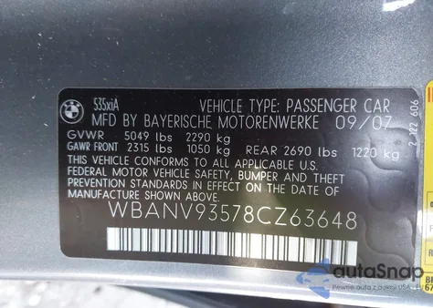 2008 BMW 535Xi from USA, damaged, VIN WBANV93578CZ63648